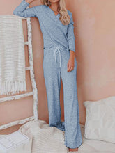 Load image into Gallery viewer, Casual Solid Color Lace-up V-neck Two-piece Suit
