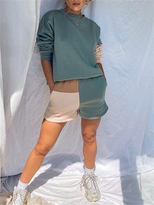 Loose Colorblock Sweatshirt Suit