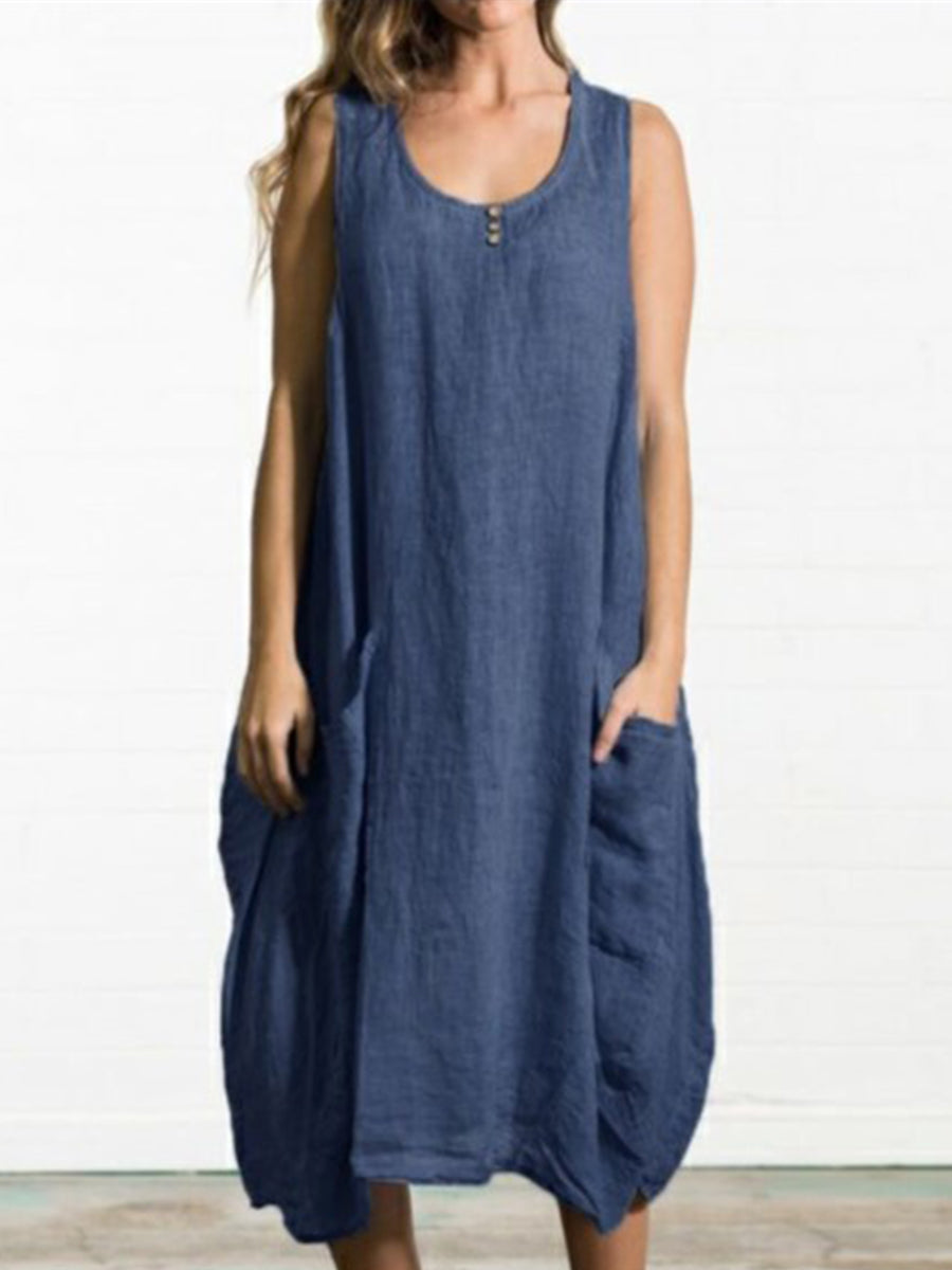 Round Neck Sleeveless Pocket Vest Dress