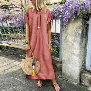V Neck Short Sleeve Pure Plain Casual Dress