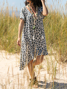 Leopard V-Neck Casual Short Sleeve Dress