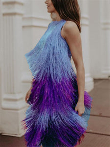 Stitching Fringed Slim Evening Mini Dress