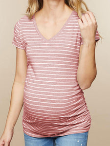 Casual V-neck Stripe Printed Maternity Top