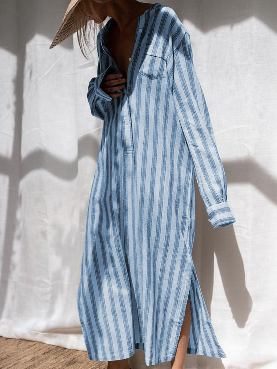 Casual Loose Striped Long Sleeve Dress