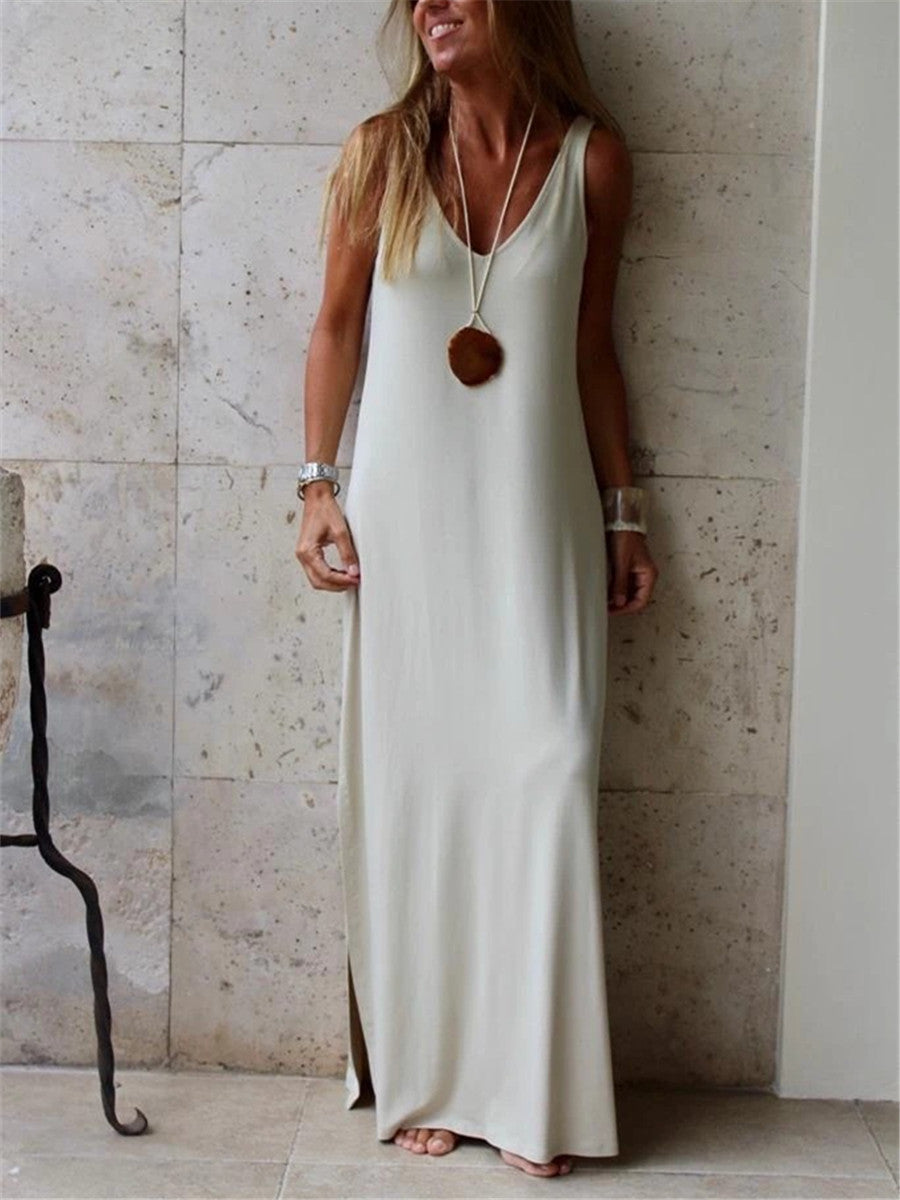 Simple Casual V Neck Long Dress