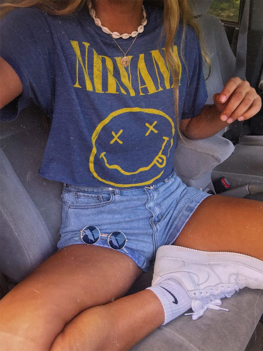 Casual Loose Smile Printed Short Sleeve Short T-shirt