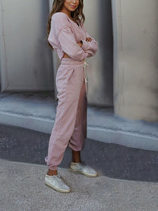 Fashionable Solid Color Long-sleeved Trousers Casual Two-piece Suit