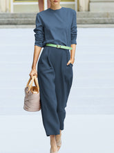 Load image into Gallery viewer, Casual Solid Color Long-sleeved Top Nine-point Pants Two-piece Suit
