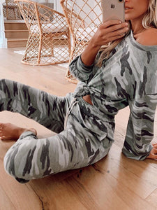 Casual Loose Camouflage Top Pants Set