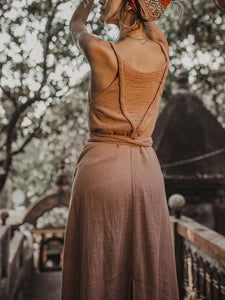 Solid Color V-neck Strap Maxi Dress