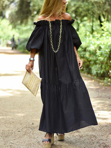 Summer Loose Off Shoulder Mid-Long Sleeve Maxi Dress