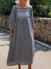 Load image into Gallery viewer, Square Neck Thousand Bird Plaid Long Dress
