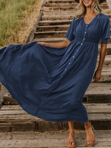 Solid Color Casual Button Dress