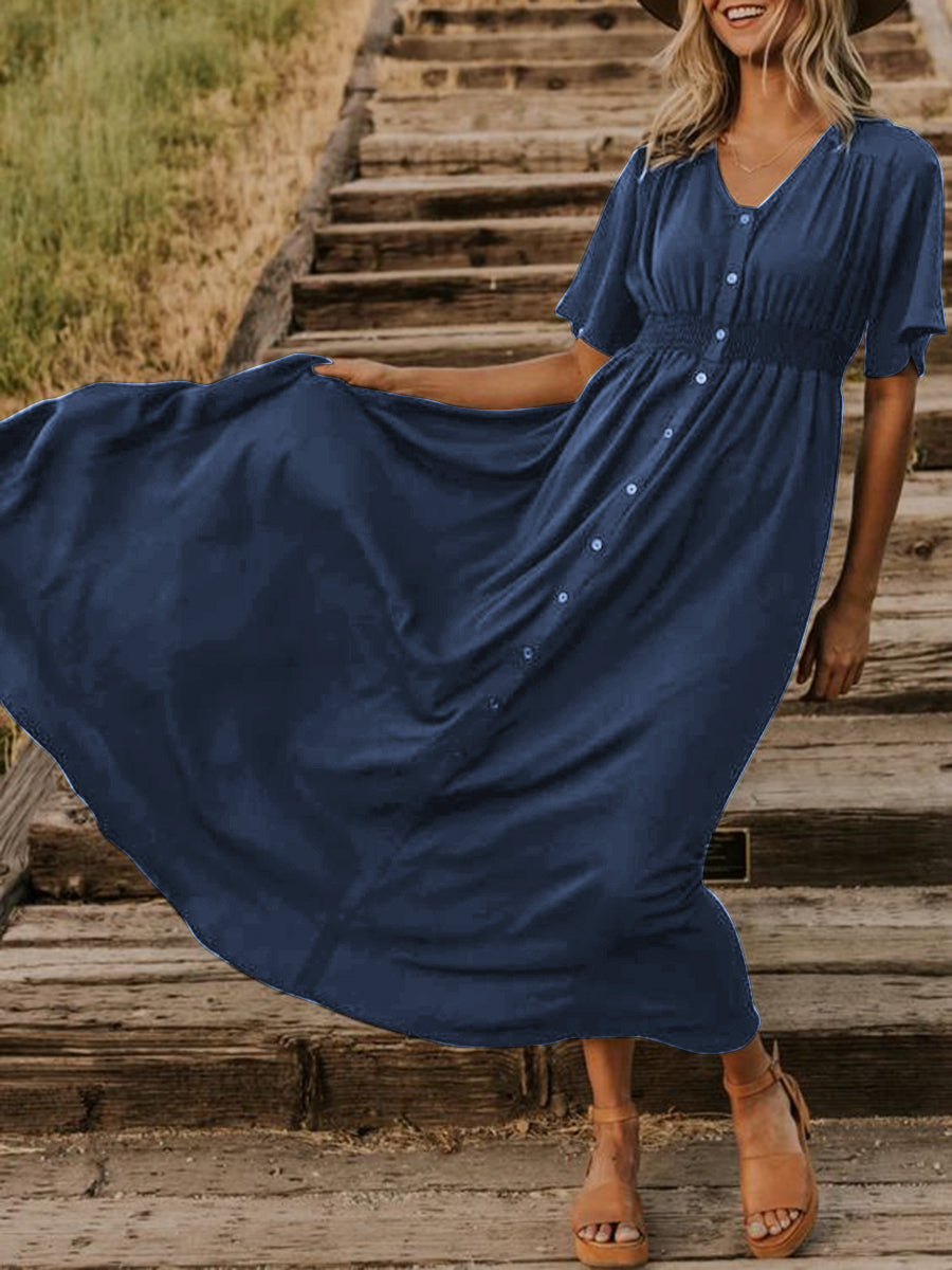 Solid Color Casual Button Dress