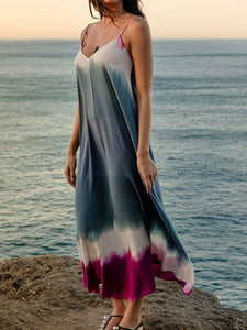 V-neck Sleeveless Tie-dye Dress