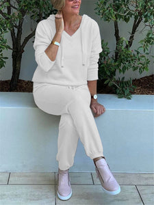 Simple Casual Loose Long Sleeve Hooded Top Pants Set