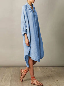 Casual Fashion V-neck Solid Color Shirt Dress