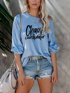 Printed Casual Off-The-Shoulder Long-Sleeved T-Shirt