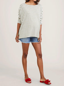Casual Solid Color Long-sleeved Striped Printed Maternity Top