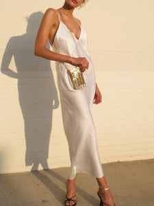 Casual Solid Color V-neck Sleeveless Camisole Dress
