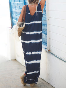 Striped V-neck Sleeveless Loose Long Casual Dress