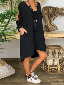 Fashion Open Long Sleeve V-neck Dress
