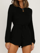 Load image into Gallery viewer, Casual Solid Color Round Neck Long Sleeve Drawstring Jumpsuit
