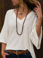 Load image into Gallery viewer, Loose V-Neck T-Shirts Solid Color Blouses
