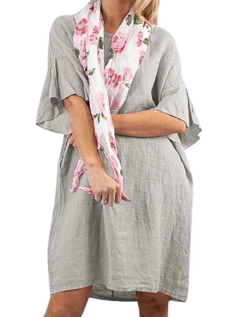 Round Neck Flare Sleeve Casual Dress