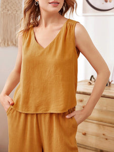 V-neck Solid Color Loose Suit