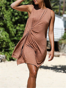 Design Sleeveless Slim Pleated Round Neck Casual Dress