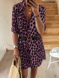 Casual Leopard Print 3/4 Sleeve Casual Dress