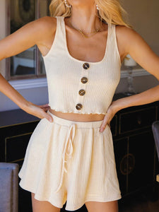 Short Vest with Button Decoration Loose Shorts Suit