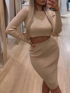 Sexy Solid Color Long Sleeve Two-piece Suit