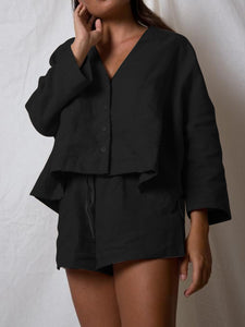 Casual Loose Solid Color Short Sleeve Two-piece Suit