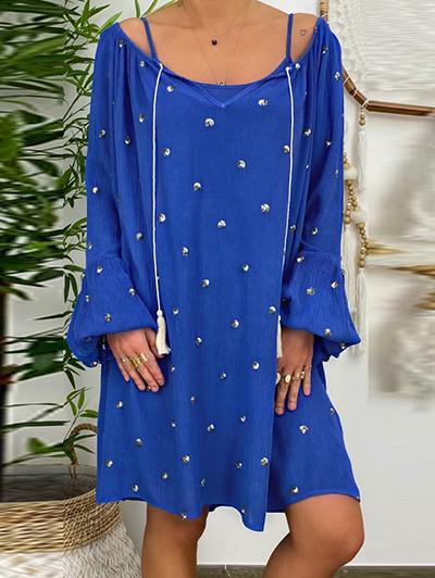 Holiday Puff Sleeve Round Neck Print Dress