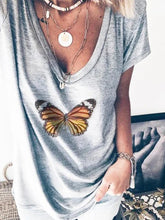 Load image into Gallery viewer, Butterfly Gray Casual V Neck Tops
