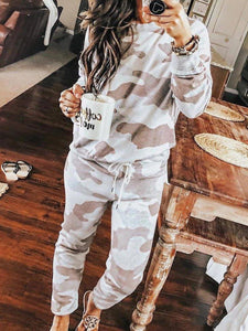 Loose Casual Lounge Top Pants Camouflage Suit