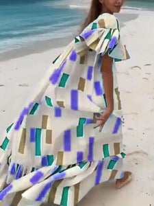 Fashion Holiday Print One Shoulder Maxi Dress