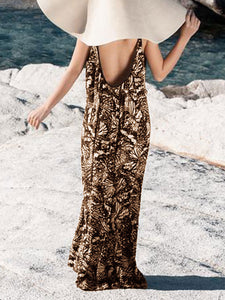 Sexy V-neck Halter Sling Print Maxi Dress