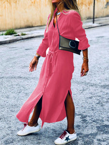 Simple Casual Loose V Neck Dress
