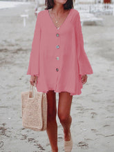 Load image into Gallery viewer, Retro Solid Color Button Long Sleeve Dress
