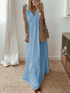 Casual Loose Solid Color Sleeveless V-neck Dress