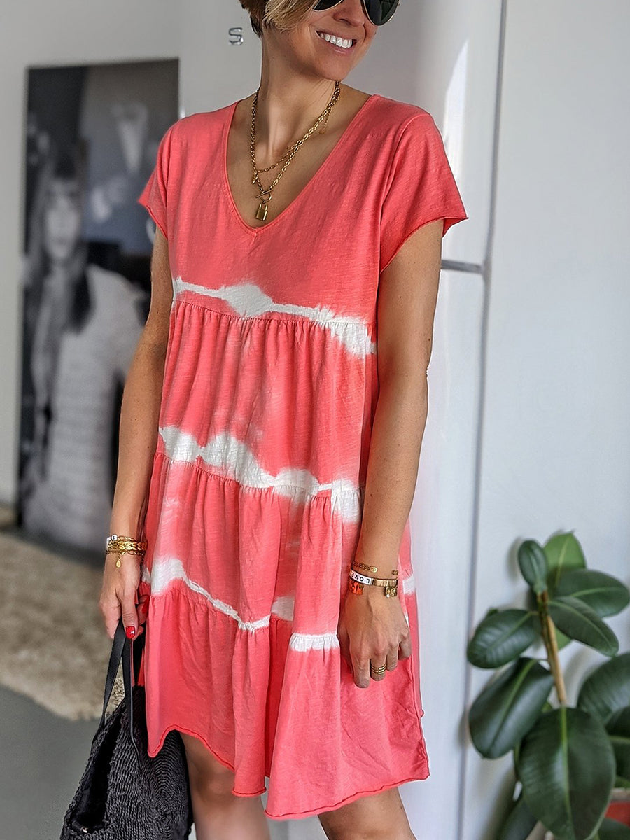Striped Short Sleeve V-Neck Dress