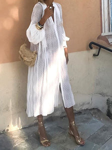 Deep V-neck Lantern Sleeve Polka Dot Loose Casual Dress