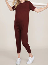 Load image into Gallery viewer, Round Neck Short Sleeve Solid Maternity Jumpsuit
