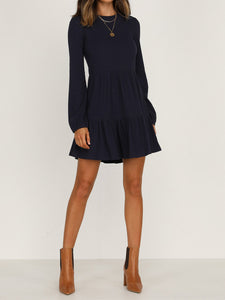Long Sleeve Solid Color High Waist Casual Mini Dress