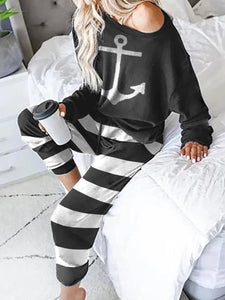 Casual Loose Top Striped Pants Set