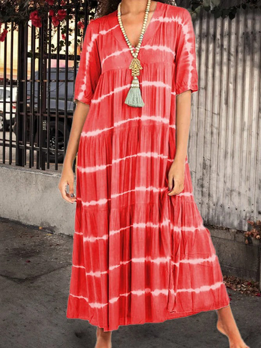 V Neck Women Printed Geometric Maxi Dresses