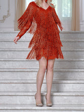 Load image into Gallery viewer, Prom V-neck Fringed Slim Mini Evening Dress
